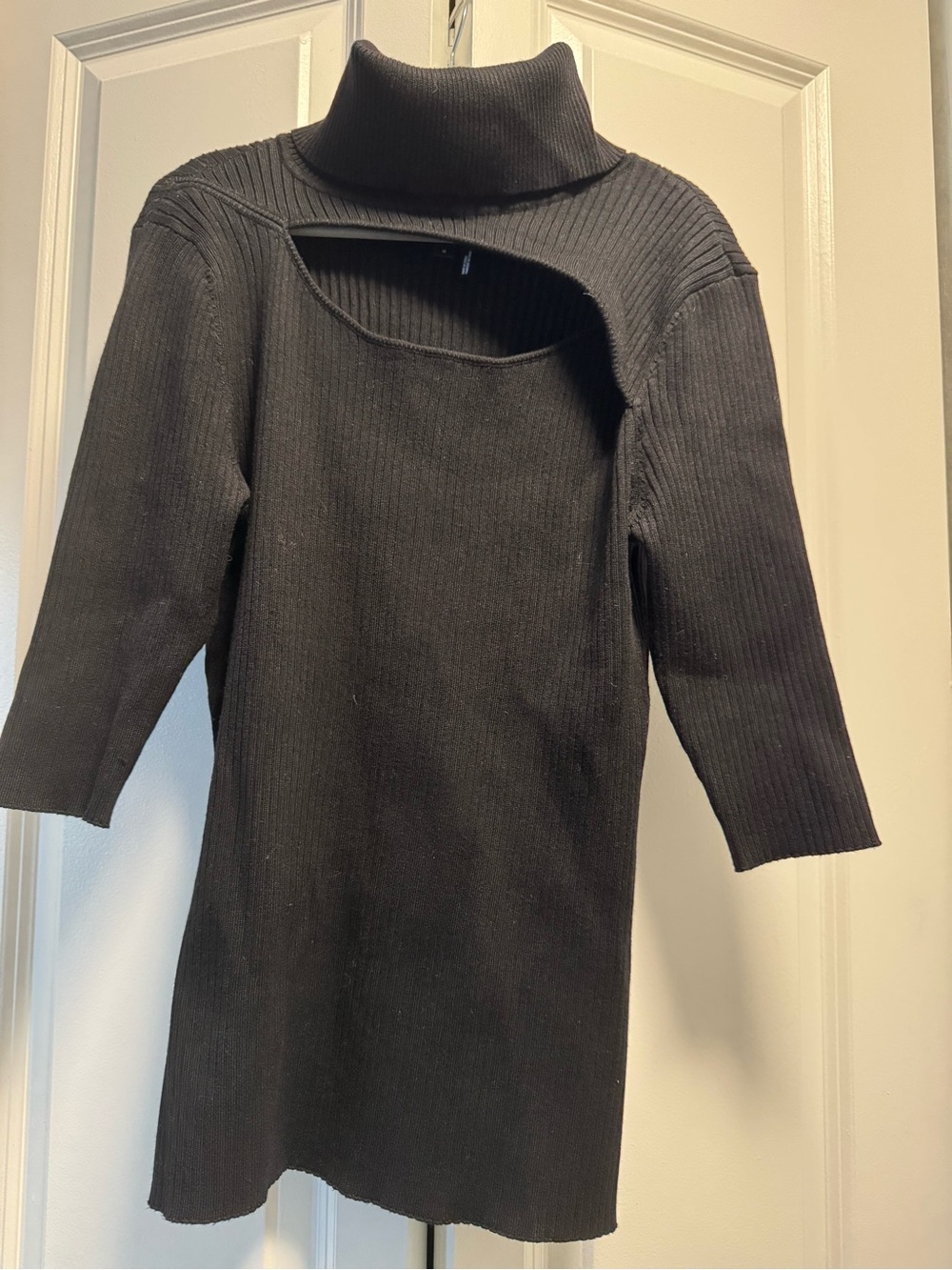 DKNY Black Ribbed Turtleneck Cutout Midi Sweater Dress